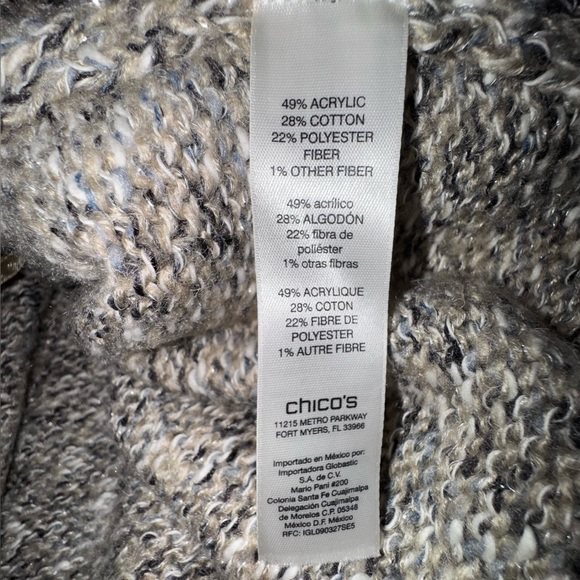 Chico’s Women's Gray Knit Sweater cowel neck off-shoulder w tassles Sz 2P VGUC - Picture 6 of 7